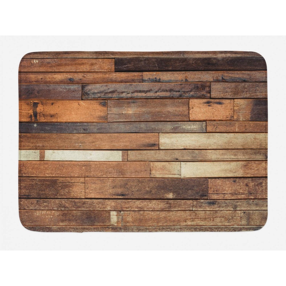 Ambesonne Wooden Bath Mat Rustic Floor Planks Print Grungy Look Farm House Country Style Walnut Oak Grain Image Plush Bathroom Decor Mat with Non Slip Backing 29.5 X 17.5 Brown
