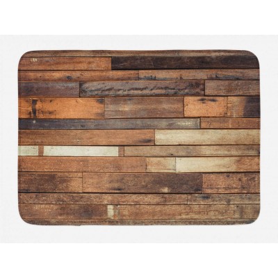 Ambesonne Wooden Bath Mat Rustic Floor Planks Print Grungy Look Farm House Country Style Walnut Oak Grain Image Plush Bathroom Decor Mat with Non Slip Backing 29.5" X 17.5" Brown
