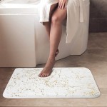 Bathroom Rugs Gold Marble White Velvet Bath Mat Luxurious Ultra Soft Non Slip Anti-Skid Mud Machine Washable Front Carpet 17 x 24 Inch
