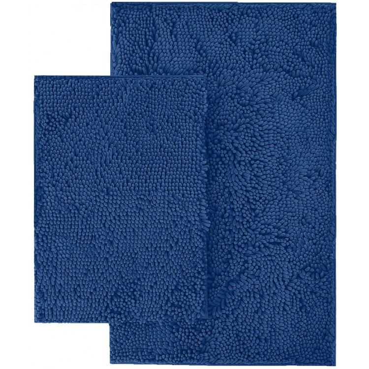 Blue Bathroom Rugs Extra-Soft Plush Blue Bath mat Chenille Microfiber Bathroom Rugs and mats Sets Super Absorbent Blue Bathroom Set Luxury Bathroom Décor