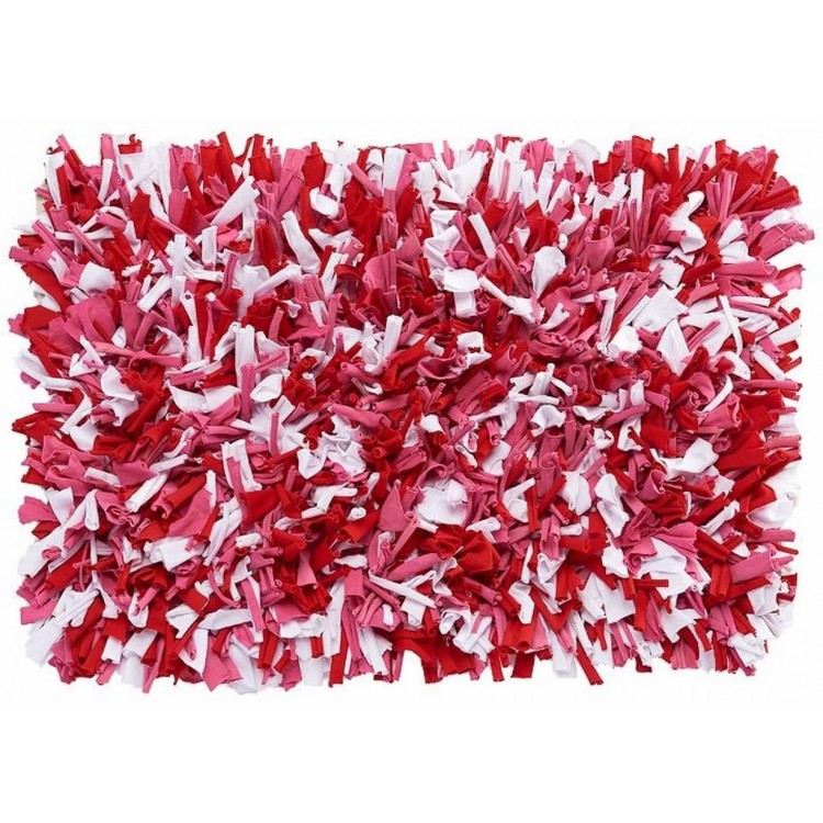 Celebrate Valentine Red White & Pink Rag Accent Bath Rug Loopy Shag Mat 20x30