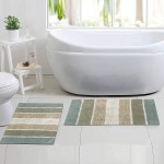 Chardin Home Cordural Stripes Bath Mat Set of 2 Bath Rugs 17 Inches x24 Inches & 21 Inches x34 Inches | Non Slip Bathroom Rug Machine Washable Plush Highly Absorbent | Bluish Gray- Beige