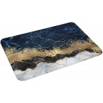 Gold Bath Mat for Bathroom Navy Blue Marble Abstract Rugs Shower Mats Memory Foam Rug Non Slip Toilet Tub Floor Small Carpet Soft Thick Light Absorbent Washable for Home Hotel Decor 15.7 X 23.6 inch