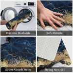 Gold Bath Mat for Bathroom Navy Blue Marble Abstract Rugs Shower Mats Memory Foam Rug Non Slip Toilet Tub Floor Small Carpet Soft Thick Light Absorbent Washable for Home Hotel Decor 15.7 X 23.6 inch