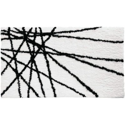 iDesign 17310 Abstract Bath Mat Machine Washable Microfiber Accent Rug for Bathroom Kitchen Bedroom Office Kid's Room  34" x 21" Black and White