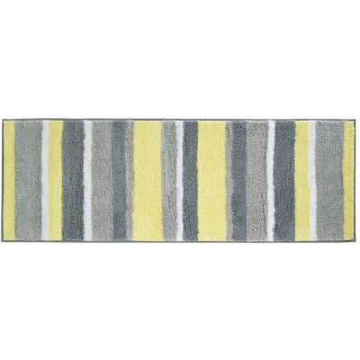 iDesign Microfiber Stripz Accent Shower Rug Bath Mat for Master Guest Kids' Bathroom Entryway 60" x 21" Gray and Yellow,18924