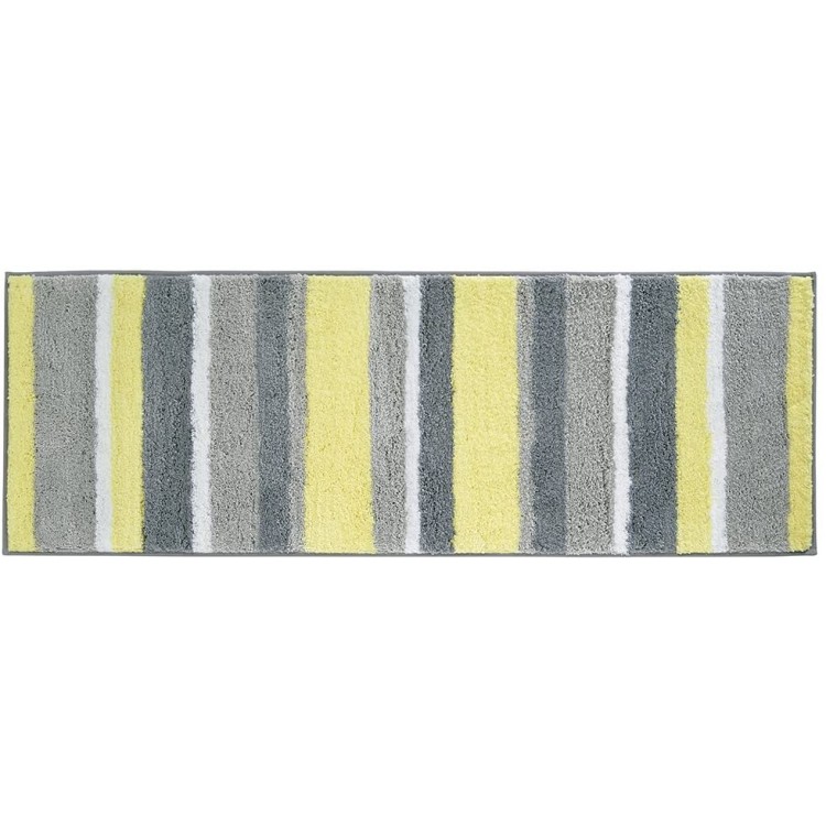 iDesign Microfiber Stripz Accent Shower Rug Bath Mat for Master Guest Kids' Bathroom Entryway 60 x 21 Gray and Yellow,18924