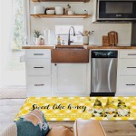Kitchen Bath Rug Runner Yellow Honey Plaid Comb Water Absorbent Non Slip Floor Doormat Bath Mats Entry Throw Accent Runner Rug Machine Washable Spring Floral Daisy Flower Bee Gnomes
