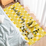 Kitchen Bath Rug Runner Yellow Honey Plaid Comb Water Absorbent Non Slip Floor Doormat Bath Mats Entry Throw Accent Runner Rug Machine Washable Spring Floral Daisy Flower Bee Gnomes