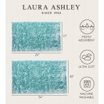 Laura Ashley Butter Chenille Bath Mat 17” x 24” and 20” x 34” Aqua