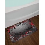 Lunarable Abstract Bath Mat Mystic Forest Floral Swirls Leaves Nature Fading Ombre Effect Plush Bathroom Decor Mat with Non Slip Backing 29.5 X 17.5 Charcoal Scarlet