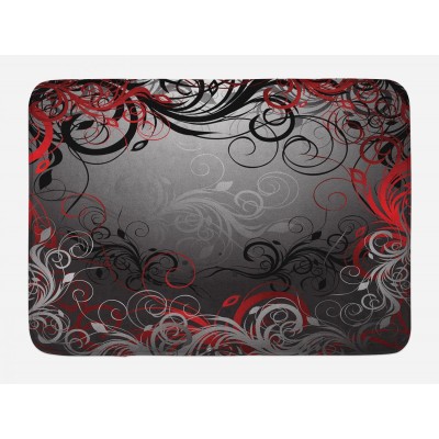 Lunarable Abstract Bath Mat Mystic Forest Floral Swirls Leaves Nature Fading Ombre Effect Plush Bathroom Decor Mat with Non Slip Backing 29.5" X 17.5" Charcoal Scarlet