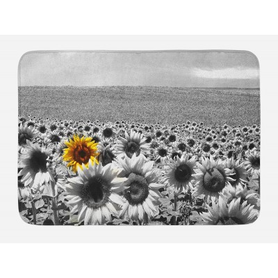 Lunarable Modern Bath Mat Sunflower Field Black and White with a Single Yellow Flower Spring Landscape Individuality Plush Bathroom Decor Mat with Non Slip Backing 29.5" X 17.5" Grey