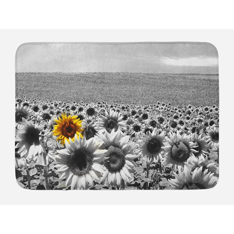 Lunarable Modern Bath Mat Sunflower Field Black and White with a Single Yellow Flower Spring Landscape Individuality Plush Bathroom Decor Mat with Non Slip Backing 29.5 X 17.5 Grey
