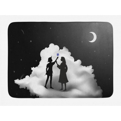 Lunarable Neverland Bath Mat Peter Pan Story Pan and Wendy Standing on Clouds Moon Night Dream Plush Bathroom Decor Mat with Non Slip Backing 29.5" X 17.5" White Grey