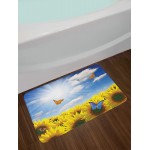 Lunarable Sunflower Bath Mat Sunflowers in Meadow with Butterflies Floral Image Country Style Home Design Plush Bathroom Decor Mat with Non Slip Backing 29.5 X 17.5 Yellow Blue