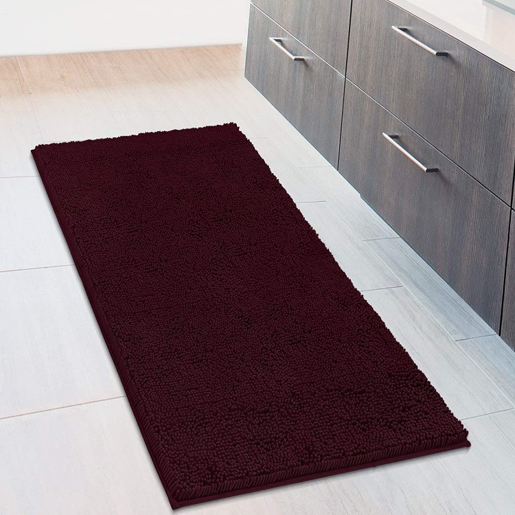 MAYSHINE Large Soft Plush Microfiber Bathroom Rug or Floor Runner Shag Carpet |Machine Washable Water Absorbent Non-Slip Quick Dry Chenille Bath Mat Burgundy 27.5x47