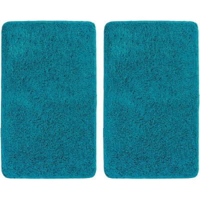 mDesign Soft Microfiber Polyester Non-Slip Rectangular Spa Mat Plush Water Absorbent Accent Rug for Bathroom Vanity Bathtub Shower Machine Washable 34" x 21" 2 Pack Heathered Deep Teal