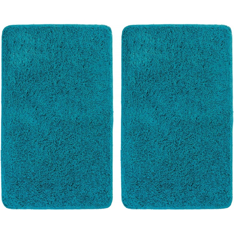 mDesign Soft Microfiber Polyester Non-Slip Rectangular Spa Mat Plush Water Absorbent Accent Rug for Bathroom Vanity Bathtub Shower Machine Washable 34 x 21 2 Pack Heathered Deep Teal