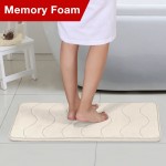 Memory Foam Bath Mat for Bathroom Non Slip Bath Rug Velvet Thick Soft and Comfortable Water Absorbent Machine Washable Easier to Dry Floor Rug Mats Waved Pattern 20x32 Inches Ivory White