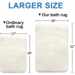 Memory Foam Bath Mat for Bathroom Non Slip Bath Rug Velvet Thick Soft and Comfortable Water Absorbent Machine Washable Easier to Dry Floor Rug Mats Waved Pattern 20x32 Inches Ivory White