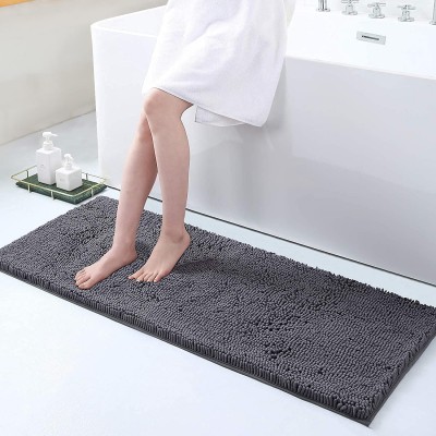 Smiry Luxury Chenille Bath Rug Extra Soft and Absorbent Shaggy Bathroom Mat Rugs Machine Washable Non-Slip Plush Carpet Runner for Tub Shower and Bath Room17''x47'' Grey