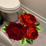 USTIDE Shaggy Bathroom Rug Toilet Rugs U Shaped Red Rose Plush Water Absorbent Accent Rug for Bathroom Vanity Christmas Carpet Decor Bathtub Shower Machine Washable，31 by 24
