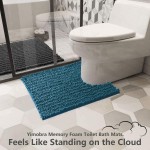 Yimobra Luxury Shaggy Toilet Bath Mat U-Shaped Contour Rugs for Bathroom 24.4 X 20.4 Inches Soft and Comfortable Maximum Absorbent Dry Quickly Non-Slip Machine-Washable Peacock Blue