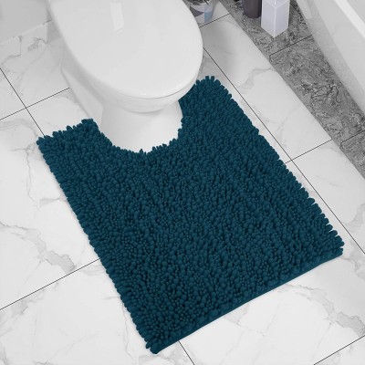 Yimobra Luxury Shaggy Toilet Bath Mat U-Shaped Contour Rugs for Bathroom 24.4 X 20.4 Inches Soft and Comfortable Maximum Absorbent Dry Quickly Non-Slip Machine-Washable Peacock Blue