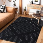 Boho Area Rug 3'x5' Black Farmhouse Geometric Tribal Rug Cotton Woven Indoor Outdoor Rug Washable Collection Throw Rugs Floor Carpet for Door Mat Entryway Living Room Bedrooms Decor