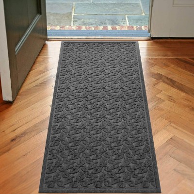 Bungalow Flooring Waterhog Runner Door Mat 2' x 5' Made in USA Durable and Decorative Floor Covering Skid Resistant Indoor Outdoor Water-Trapping Dogwood Leaf Collection Charcoal