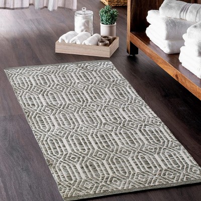CHARDIN HOME Grey Green & Ivory Boho Throw Rug 2x3 feet |Hand Woven Farmhouse Rug | Great in Kitchens entryways doormats Bathrooms Meditation Mat | Machine Washable & Reversible Cotton Rugs