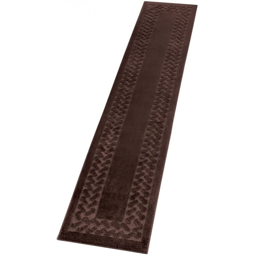 Collections Etc Herringbone Carpeted Runner Rug Solid-Colored with Plush Decorative Trim Accents and Skid-Resistant Backing for Long Hallway Brown 22 X 120