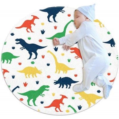 Color Cartoon Dinosaur Round Indoor Outdoor Area Rugs Runner Rug Non-Slip Backing Floor Carpet for Sofa Living Room Bedroom Modern Accent Home Decor 31.5in