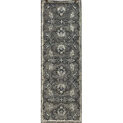 LR Home Traditional Gray Floral Jacobean Runner