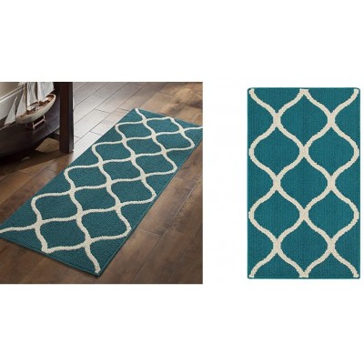 Maples Rugs Rebecca Contemporary Runner Rug Non Slip Hallway Entry Carpet 1'9" x 5' Teal Sand & Rebecca Contemporary Kitchen Rugs Non Skid Accent Area Carpet [Made in USA] 1'8 x 2'10 Teal Sand