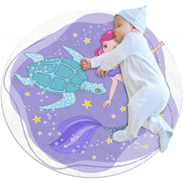 Mermaid Turtle Round Indoor Outdoor Area Rugs Runner Rug Non-Slip Backing Floor Carpet for Sofa Living Room Bedroom Modern Accent Home Decor 31.5in