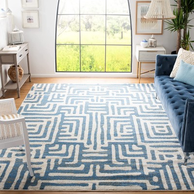 SAFAVIEH Amsterdam Collection AMS106C Modern Abstract Non-Shedding Living Room Bedroom Dining Home Office Area Rug 8' x 10' Ivory Light Blue