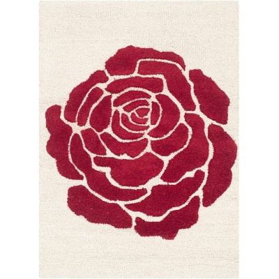 Safavieh Cambridge Collection CAM782I Handmade Floral Premium Wool Accent Rug 2' x 3' Ivory Red