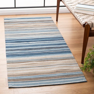 Safavieh Marbella Collection MRB289A Handmade Flatweave Stripe Premium Wool Accent Rug 2'3" x 4' Blue Multi