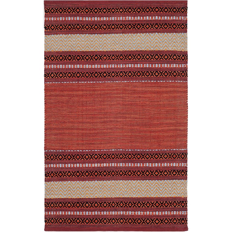 Safavieh Montauk Collection MTK214C Handmade Flatweave Stripe Cotton Accent Rug 2'6 x 4' Red Ivory