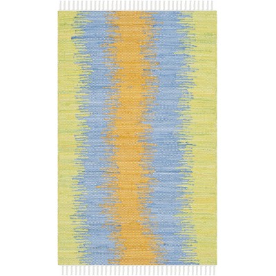 Safavieh Montauk Collection MTK710B Handmade Stripe Fringe Cotton Accent Rug 2'6" x 4' Green Gold