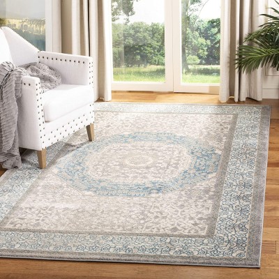 SAFAVIEH Sofia Collection SOF365A Vintage Oriental Distressed Non-Shedding Living Room Bedroom Accent Area Rug 3' x 3' Square Light Grey Blue