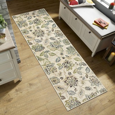 Superior Area Rugs for Bedroom Farmhouse Kitchen Entryway Laundry Room | Living Room Decor | Jacobean Collection  2' 7" x 8' Runner Beige