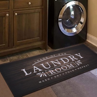 USTIDE Laundry Room Rug Runner Brown 20"X48" Farmhouse Laundry Room Mat Decor Runner Laundry Room Rug Non Slip Laundry Rugs Laundry Mats for Washroom Comfortable Standing Mat Durable Kitchen Mat