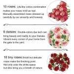 24 Heads Red Silk Flowers Artificial Flowers Clearance Fake Red Roses & Pink Daisies Flowers Bouquets for Indoor Home Decor Flora Boutique by VOCOLO
