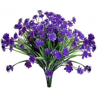 Ampopt Resistant Flowers Plastic-Greenery Faux Outdoor Fake 6PCS UV Artificial Plants Home Decor Purple