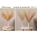 Artificial Faux Pampas Grass 12Pcs 33” Tall WOOD BEAD Fake Pampus Branches Pompous Stems 3 Colors Decorative Wedding Boho pompas Home Décor Fluffy Vase Bouquets Small Plant flower Reed for Floor Table