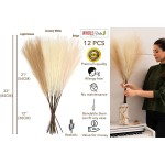 Artificial Faux Pampas Grass 12Pcs 33” Tall WOOD BEAD Fake Pampus Branches Pompous Stems 3 Colors Decorative Wedding Boho pompas Home Décor Fluffy Vase Bouquets Small Plant flower Reed for Floor Table