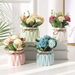 Artificial Flower Plants – Mini Fake Hydrangea Flowers in Pot for Home Decor Party Wedding Office Patio Table Desk Decoration Set of 4